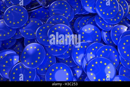 Large pile of EU Stars Badges. 3D rendering. Stock Photo