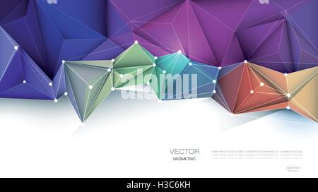 Vector Geometric, Polygonal ( Polygon ) Triangle pattern in molecule structure shape. Multicolored, blue, green background Stock Vector