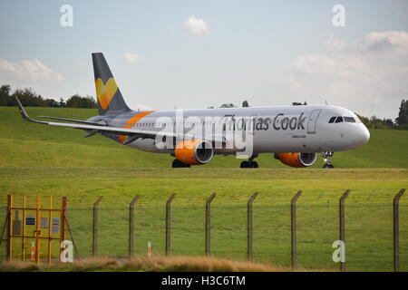 Thomas Cook Airbus A321-200 G-TCDJ ready for takeoff at Birmingham Airport, UK Stock Photo