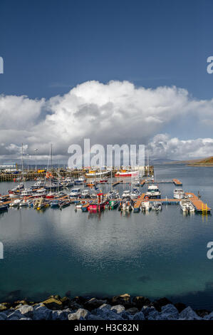 Rainbow over the North West Scottish fishing town of Mallaig. Stock Photo