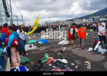 QUITO, ECUADOR - JULY 7, 2015: Huge event in quito, pope Francisco mass. Lots of garbage on the floor Stock Photo