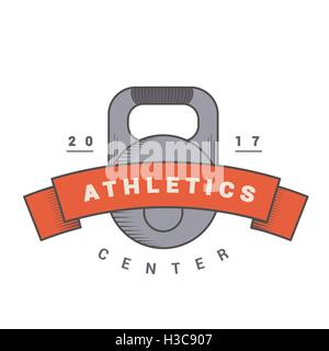 Badge for fitness with tape and weights Stock Vector