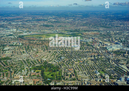 Aerial view of West Acton, East Acton, Emlyn Gardens, Bedford Park, White City, Shepherd's Bush of London, United Kingdom Stock Photo