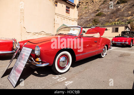 Laguna Beach, CA, USA - October 2, 2016: Red 1964 VW Karmann Ghia convertible owned by Jim Keefe and displayed at the Rotary Clu Stock Photo