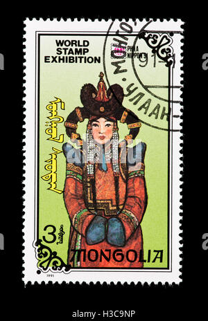 Postage stamp from Mongolia depicting a Mongolian woman, issued for Phila Nippon '91. Stock Photo
