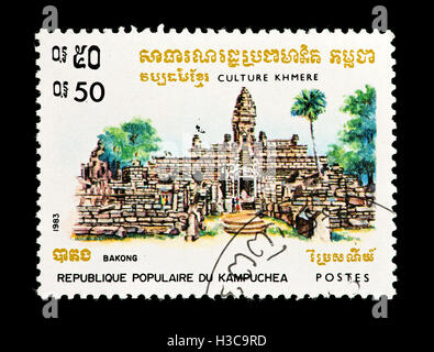Postage stamp from Cambodia depicting the temple at Bakong. Stock Photo
