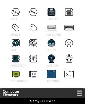 Black and color outline icons, thin stroke line style design Stock Vector