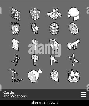 Isometric outline icons set Stock Vector