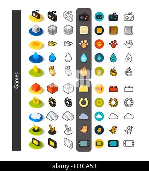 Set of icons in different style - isometric flat and otline, colored and black versions Stock Vector