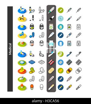 Set of icons in different style - isometric flat and otline, colored and black versions Stock Vector