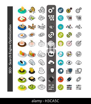Set of icons in different style - isometric flat and otline, colored and black versions Stock Vector