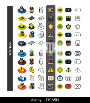 Set of icons in different style - isometric flat and otline, colored and black versions Stock Vector
