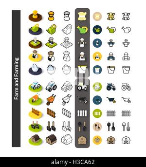 Set of icons in different style - isometric flat and otline, colored and black versions Stock Vector