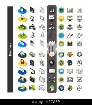Set of icons in different style - isometric flat and otline, colored and black versions Stock Vector