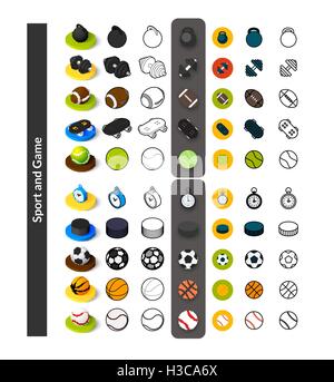 Set of icons in different style - isometric flat and otline, colored and black versions Stock Vector