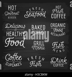 Hand drawn lettering slogans for cafe and restaurant. Stock Photo