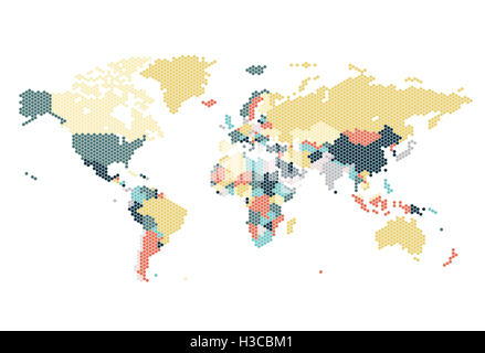 Dotted World map of hexagonal dots on white background Stock Photo - Alamy