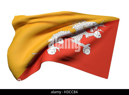 3d rendering of Kingdom of Bhutan flag waving on white background Stock Photo