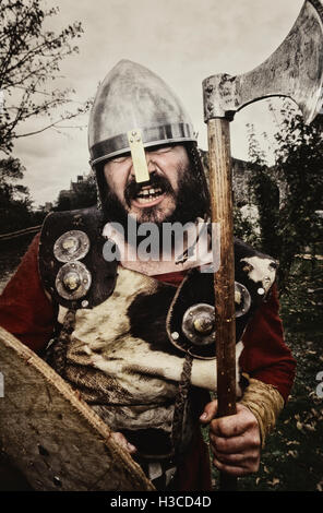 Saxon foot soldier. 1066 Battle of Hastings re-enactment. East Sussex. England. UK Stock Photo