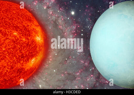 Solar System - Uranus. It is the seventh planet from the Sun and the third-largest in the Solar System. It is a giant planet. Stock Photo