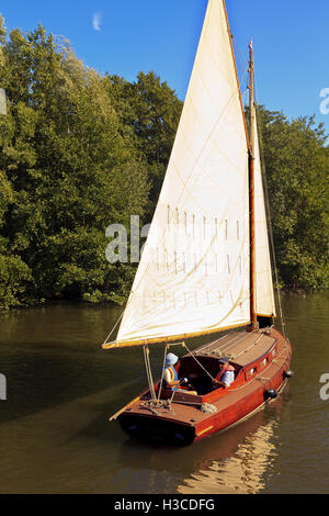 Hustler Class Wooden Sloop on the Norfolk Broads Stock Photo