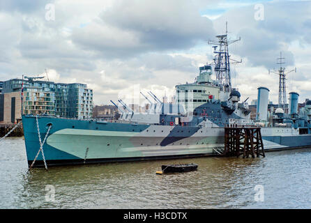 HMS Belfast moored on the Thames Stock Photo