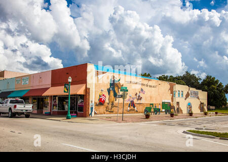 Rodeo wall mural painting on side of building in Arcadia Florida Stock Photo