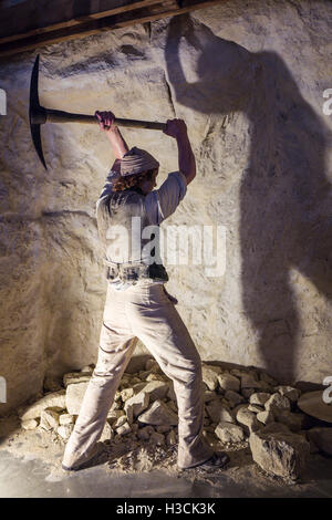 Recreation of a navvy hewing rock during railway tunnel building on the Great Western Railway UK Stock Photo