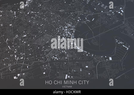 Map of Ho Chi Minh City, satellite view, city, Vietnam. 3d rendering Stock Photo