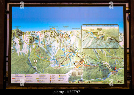 SOCHI, RUSSIA - OCTOBER 31, 2015: Interactive map - information banner Rosa Khutor, Alpine ski resort. Krasnaya Polyana, Sochi Stock Photo