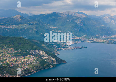 Landscape of Lake Iseo from aerial view, North Italy Stock Photo