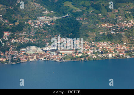 Landscape of Lake Iseo from aerial view, North Italy Stock Photo
