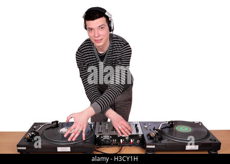 dj with turntables on white Stock Photo