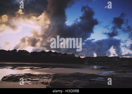 Early morning view of the beach at Polzeath, England Vintage Retro ...