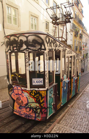 Tram in Elevador da Bica Lisbon Portugal Stock Photo