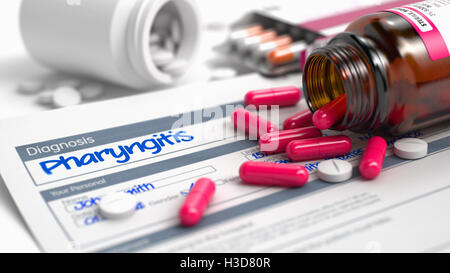 Pharyngitis - Wording in Anamnesis. 3D Render. Stock Photo