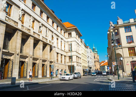 Platnerska street, in front of the main library, at Marianske namesti, old town, Prague, Czech Republic Stock Photo