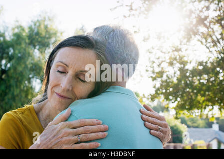 Senior couple hugging. Stock Photo
