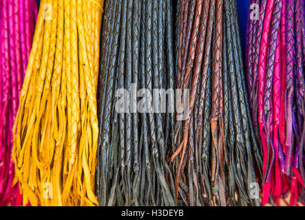 Close view at leather bracelets in Essaouira Stock Photo