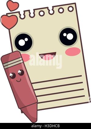 notepad and color pencil kawaii cartoon Stock Vector