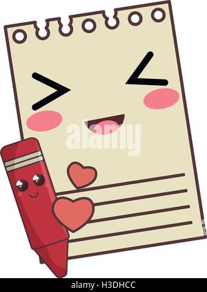 notepad and color pencil kawaii cartoon Stock Vector