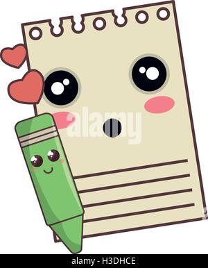 notepad and color pencil kawaii cartoon Stock Vector