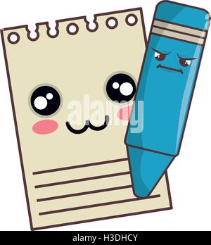 notepad and color pencil kawaii cartoon Stock Vector