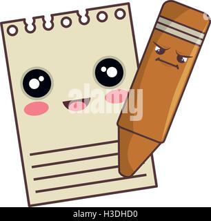 notepad and color pencil kawaii cartoon Stock Vector