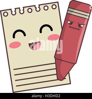 notepad and color pencil kawaii cartoon Stock Vector