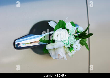 Luxury beautiful wedding car decorated with flowers Stock Photo