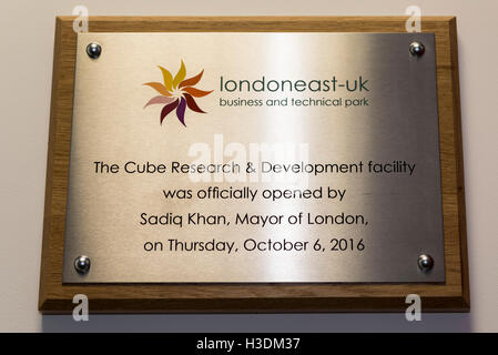 London, UK. 6th Oct, 2016. Sadiq Khan, Mayor of London officially opens The Cube building at londoneast-uk business park. The Mayor also announced that plans are being explored to build what would be the capital's largest film studios, on the site based in Dagenham. Credit:  Stephen Chung/Alamy Live News Stock Photo