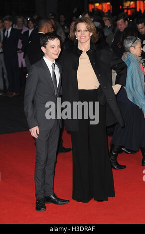 London, UK. Sigourney Weaver and Lewis MacDougall at the 60th BFI ...