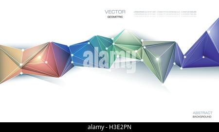 Vector Geometric, Polygonal ( Polygon ) Triangle pattern in molecule structure shape. Multicolored, blue, green background Stock Vector