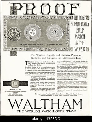1920 advert from original old vintage American magazine 1920s advertisement advertising Waltham Watches Stock Photo